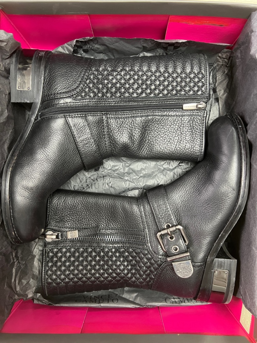 Vince Camuto Black Ankle Boot with Buckle Detail